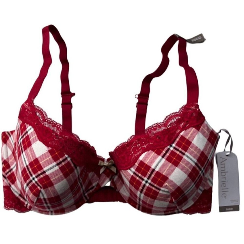 Ambrielle Organic Cotton Demi Classic Racerback Red Plaid Bra Size 38DD - Picture 10 of 11
